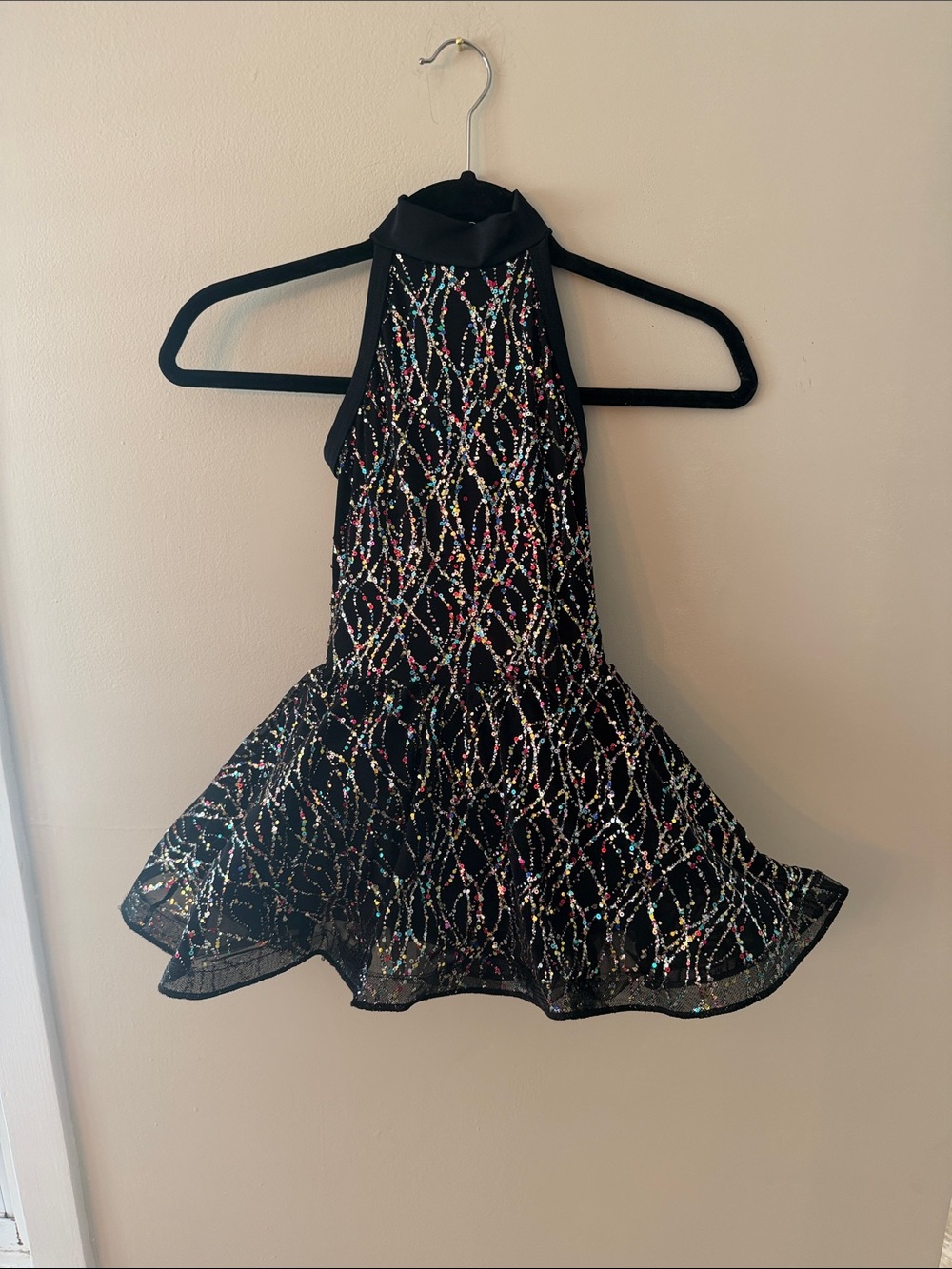 Weissman Dance Costume Black Sequin Halter Neck size IC (7/8)